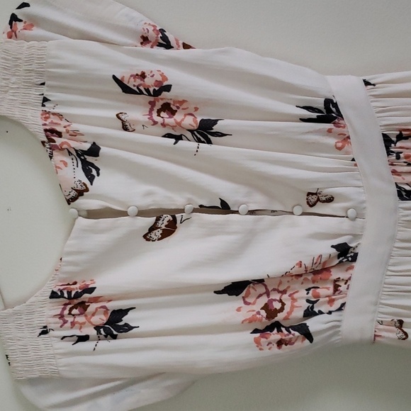 Free people floral cream pink boho midi maxi dress waist tie, button up … - Picture 9 of 11